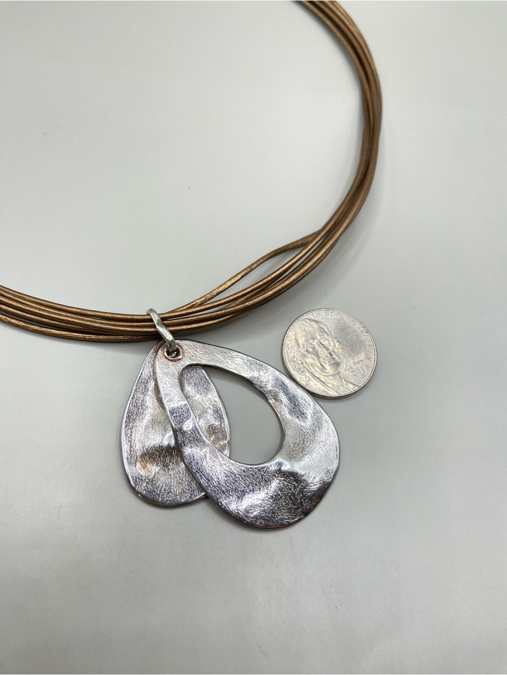 Silpada Bronze Leather and Double Textured Pendant N1802 - Picture 4 of 8